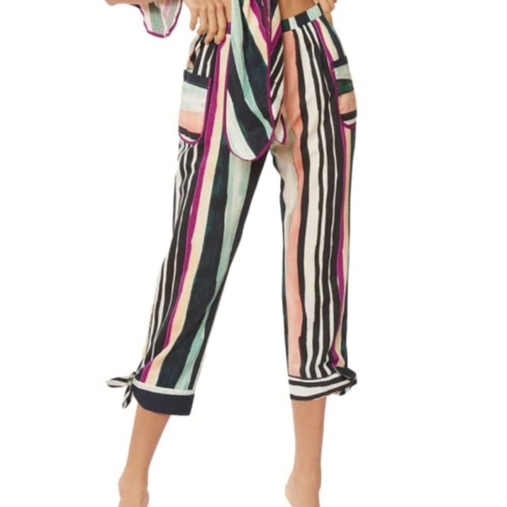 NWT$195 RED CARTER Striped Cotton & Linen Tie High-Rise Cropped Pants Sz S -M